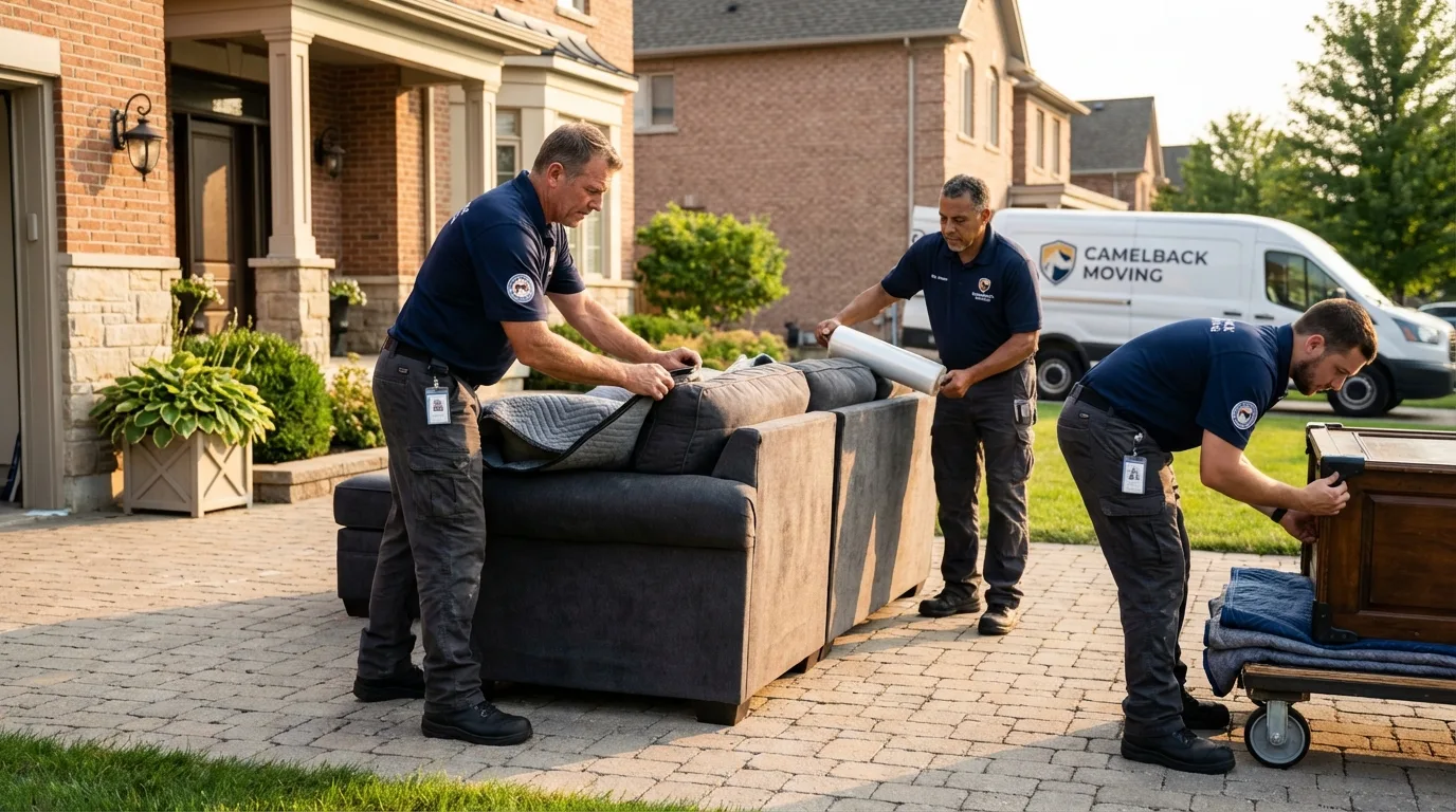 Large estate moving crew wrapping furniture in Oneida, WI