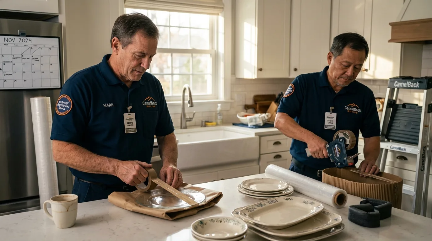 Professional crew packing kitchen dishware in Oneida, WI
